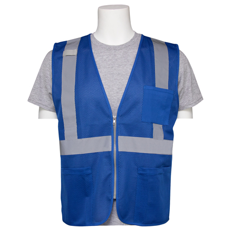 ERB SAFETY S863P Non-ANSI Mesh Safety Vest, Zip, 3 Pkts, Royal Blue, SM 63263